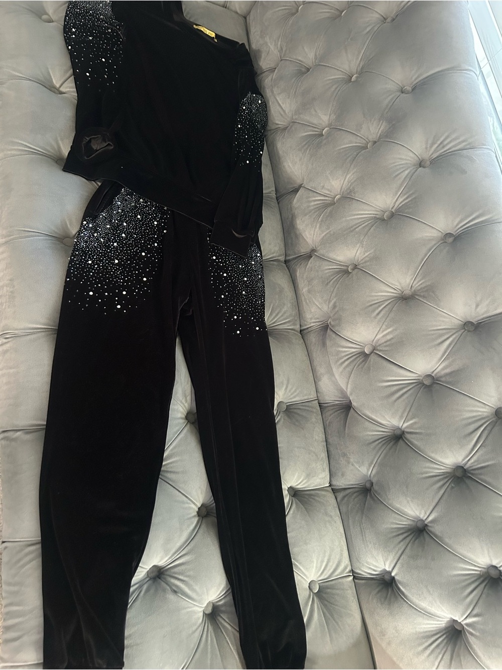Embellished Black Velvet Jumpsuit